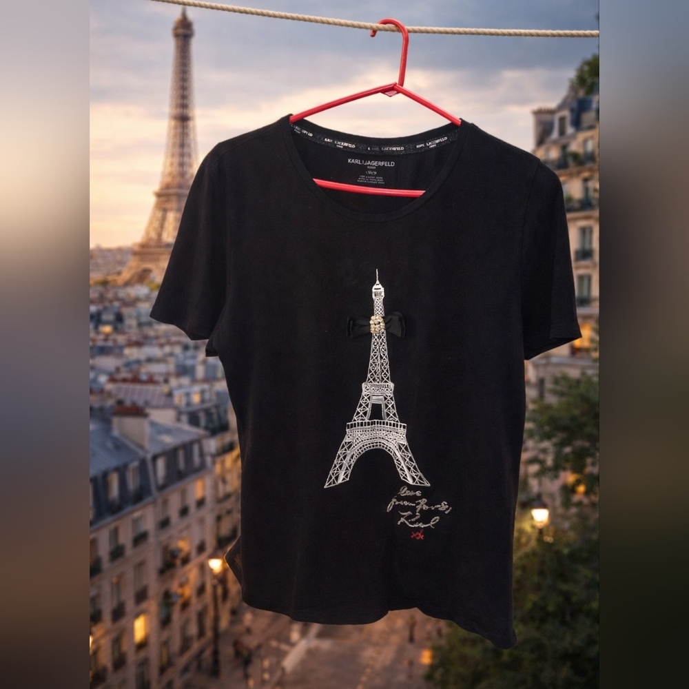 Karl Lagerfeld Black Eiffel Tower Graphic T-Shirt